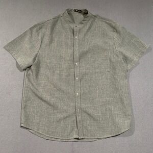 Garamode Mens 4XL Green Band Collar Short Sleeve Button Up Shirt